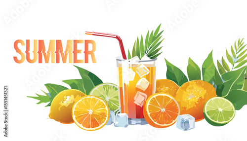 glass of orange juice and fruits