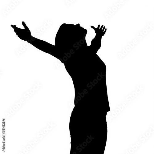Silhouette of a Woman with Arms Raised in Exultation