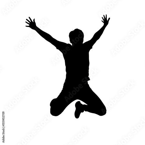 Silhouette of a Jumping Man with Arms Raised in Celebration