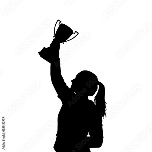 Silhouette of Woman Holding Up Trophy