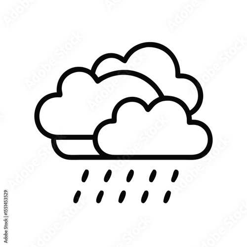 Rainy weather forecast icon vector illustration with clouds and rain drops for weather app and design needs