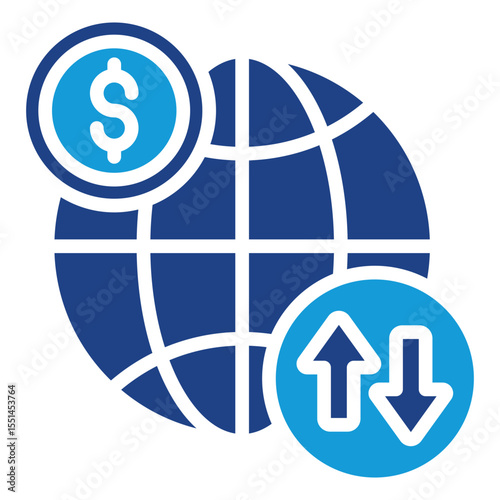 The global financial transaction or movement concept icon indicates international transfer features, currency rates, or trade data.