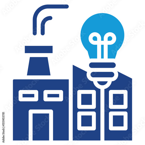 Icon depicting energy such as the development of energy-efficient technologies, innovation, or utilities, particularly in the context of buildings or industry.