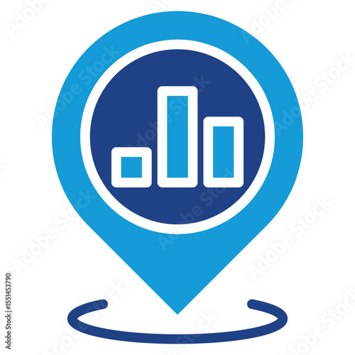 The unique icon combines a location symbol with a representation of data or statistics making it ideal for representing information tied to a place or region.