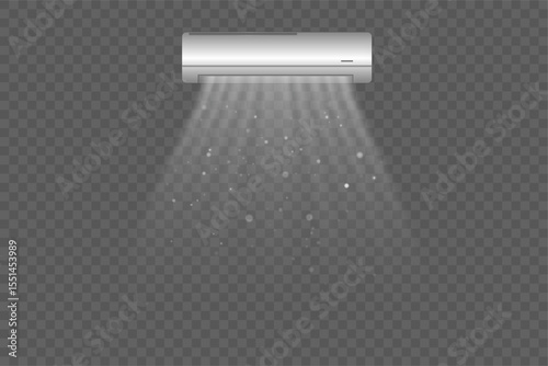 Abstract light blowing effect from air conditioner, air purifier or humidifier. Air conditioner with cold wind effect. Wind Wave Effect. Realistic movement of a thin stream of water