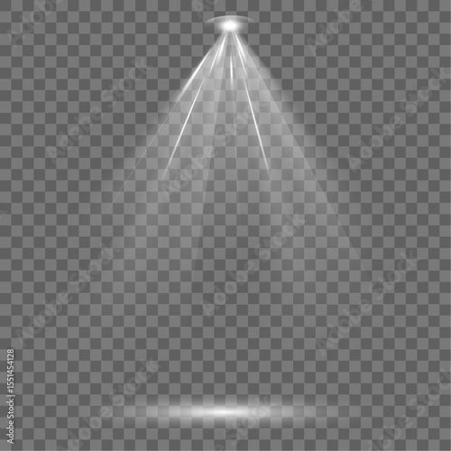 Set of spotlight shines on the stage, scene, podium. Bright lighting with spotlights. Spot lighting of the stage. Lens flash light effect from a lamp or spot.
