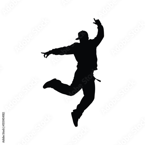 Dynamic black vector illustration of a person jumping with joy
