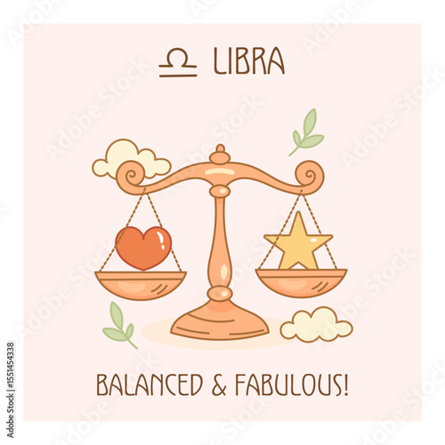 Libra zodiac poster with cartoon scale and fun quote