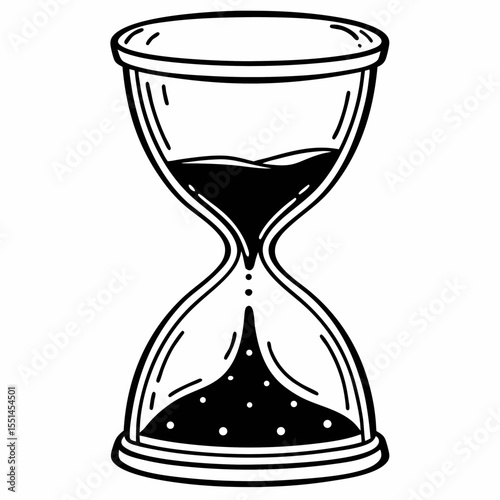 Classic Black and White Hourglass Illustration detailed line