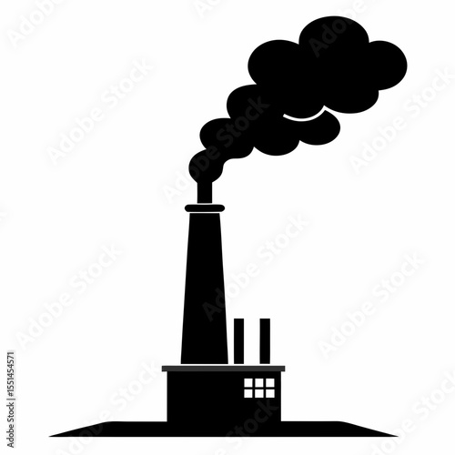 Black Silhouette of Factory with Smoke Stack Emission