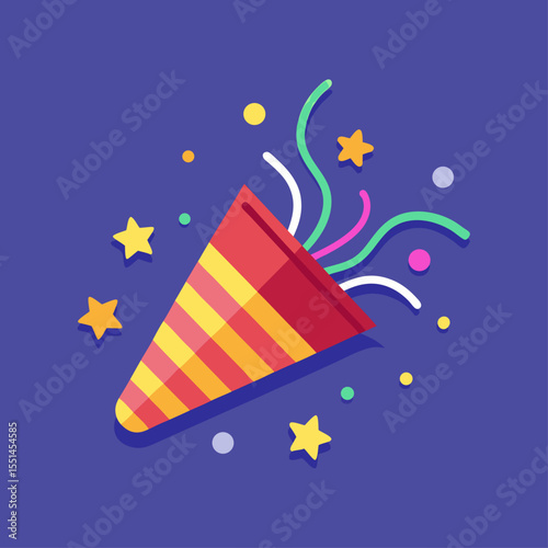 Party Popper with Colorful Streamers and Stars vibrant