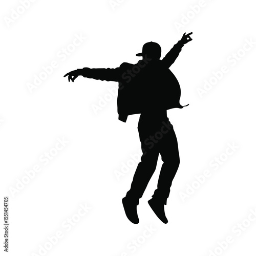 Jumping man silhouette with a guitar and dancing woman vector illustration