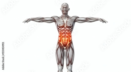 Male Anatomy: Abdominal Muscles, Detailed Illustration