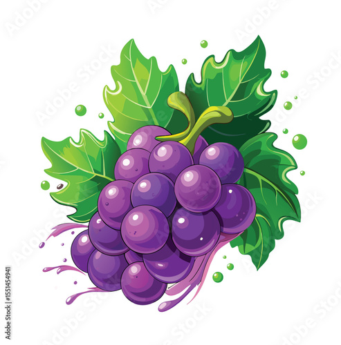 Bunch of Fresh Grapes with Leaves: A cluster of vibrant purple grapes, surrounded by lush green leaves, exudes freshness and natural beauty, symbolizing the essence of a healthy and delightful treat.