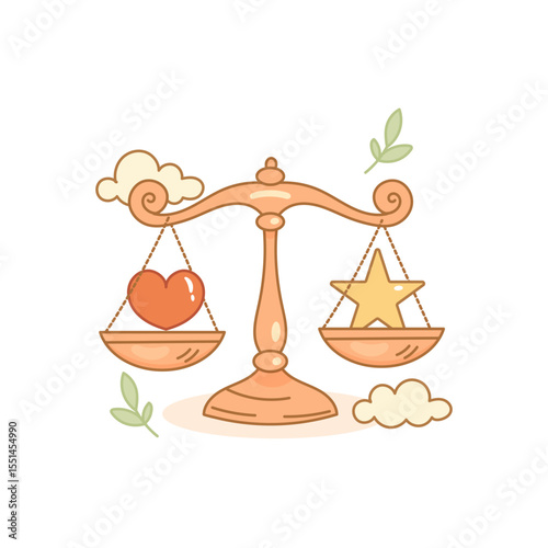 Libra zodiac sign with balanced heart and star