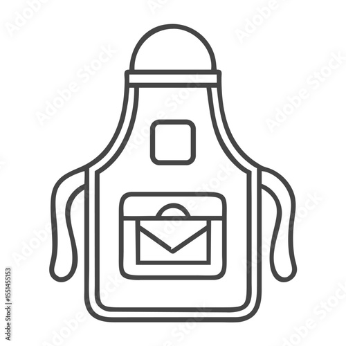 A minimalist line drawing of a kitchen apron with a pocket, ideal for cooking enthusiasts and home chefs.