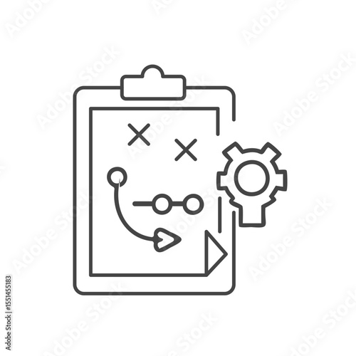 A minimalist illustration of a strategy plan with diagrams on a clipboard, representing organization and tactical thinking.