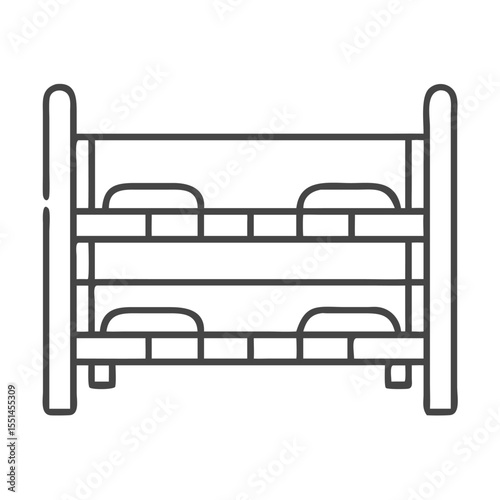 A minimalist line drawing of a two-tiered bunk bed, showcasing simplicity and functionality.