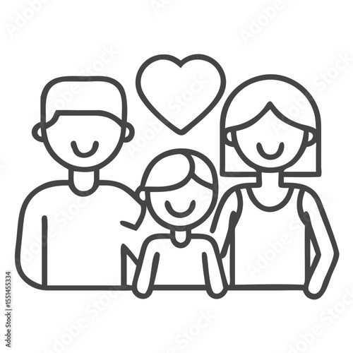 A happy family of three, smiling together with a heart symbol above them, showcasing love and togetherness.