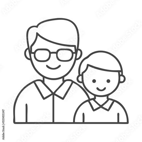 A cheerful adult male and a young boy, both smiling and posing together. Their kinship and joy are evident.