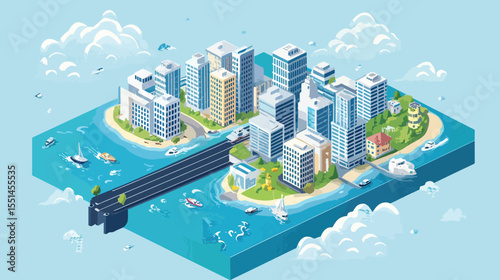 Climate Change Impact Rising Sea Levels and Flooded Cities Infographic, Climate Change