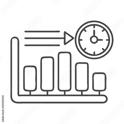 A minimalist line illustration of a bar graph with a clock, symbolizing time management and productivity.
