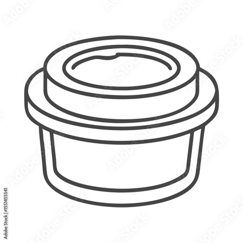 An illustration of a small container, typically used for sauces or condiments, with a secure lid.