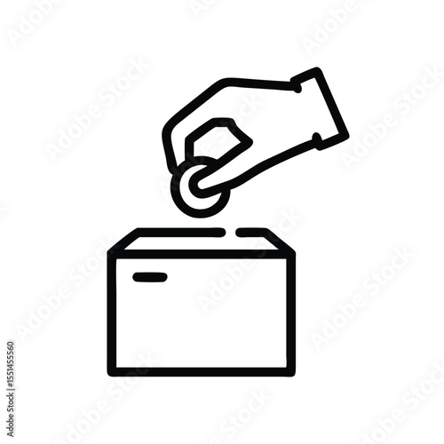 Donation box icon vector, hand putting coin in donation box, charity and giving concept, financial help icon