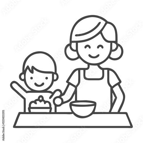A cheerful woman and a boy happily baking together in the kitchen, promoting joy in cooking activities.