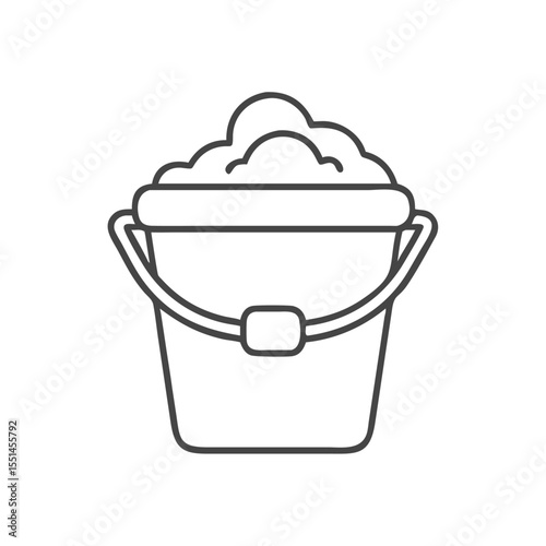 A simple outline of a bucket filled with fluffy clouds, symbolizing creativity and imagination.