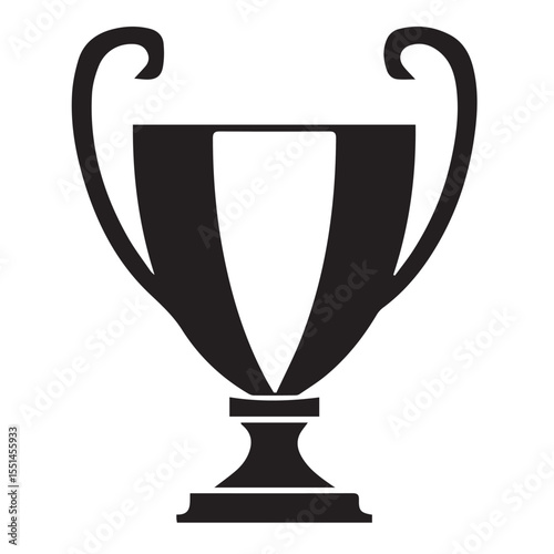 A solid black silhouette of a classic trophy cup with two handles and a wide base, symbolizing victory, achievement, or competition.