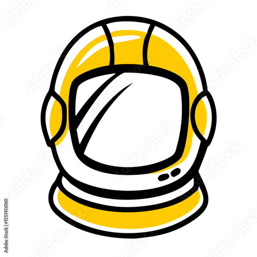 Illustration of a yellow astronaut helmet, featuring a reflective visor and a sleek design.