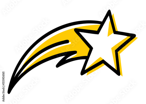 A vibrant yellow shooting star with a bold outline and a star at its tip, symbolizing inspiration and aspiration.