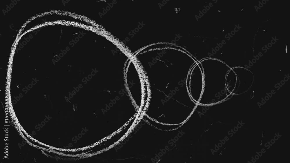 Circle Animation In Crayon Pencil Drawing, handwritten in white crayon on black paper