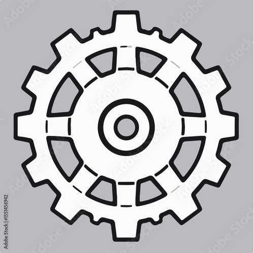 A detailed gear icon with internal cutouts and a central circle, suggesting machinery, settings, mechanics, or the concept of working parts.