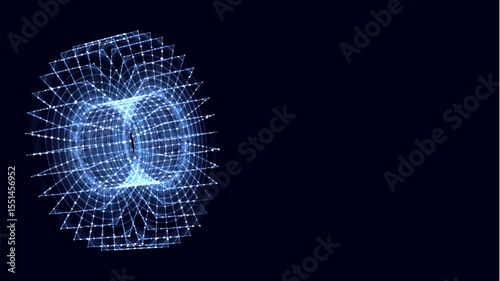 Sci-fi blue torus with particles and lines. Concept network connection. Vector frame torus. Abstract technology background.