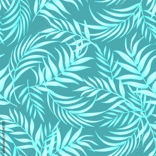 Jungle vector pattern with tropical leaves.Trendy summer print. Exotic seamless background.	
