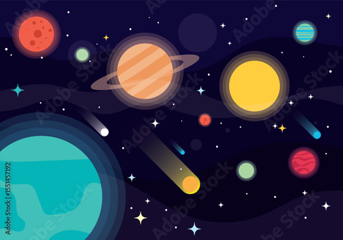 Vibrant cosmic nebula and starfield illustration with swirling colors and celestial elements