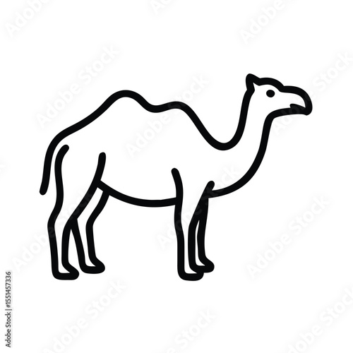 Camel outline vector drawing illustration, desert animal icon, camel silhouette, africa fauna, one line art