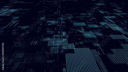 Vector digital database cyberspace. Decoding algorithms hacked software. Cyber security with moving blue articles. Big data visualization.