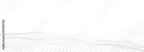 Digital technology white wave. Light cyberspace with motion dots and lines. Futuristic digital background artificial intelligence. Big data analytics.