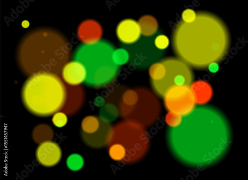 Colorful blurred circles with smooth glow and layered transparency on black background. Random soft shapes form festive abstract depth with no symmetry or focal point.