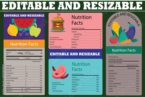 Editable & Resizable Nutrition Facts Labels Bundle of Food & Drink Templates