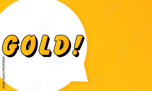 Gold speech bubble. Bold outline, comic style shape, vibrant background, dialog element, visual communication, announcement layout, message highlight, template for interaction.