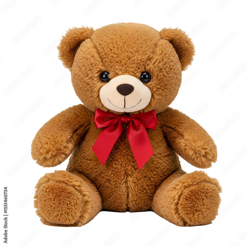 Obraz premium Brown Plush Teddy Bear with Red Bow isolated on transparent background