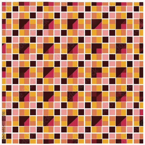 Colorful checkerboard pattern with squares in warm autumn hues for vibrant textiles and decor