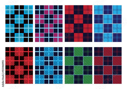 Classic red and blue plaid pattern design with subtle texture and bold lines