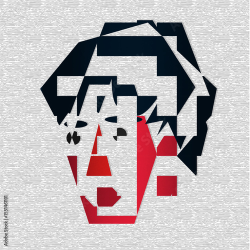 An abstract illustration of a human face in bold shapes and colors, capturing feelings of sadness and emotional depth
