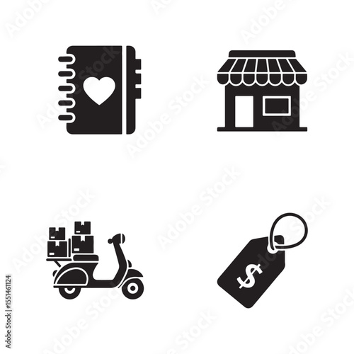 E-commerce and Shopping Black Silhouette Icons Art & Illustration