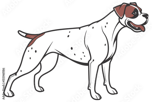 Elegant Boxer Dog Illustration Captivating Canine Art with a White Coat and Brown Markings Standing Tall in Artistic Expression